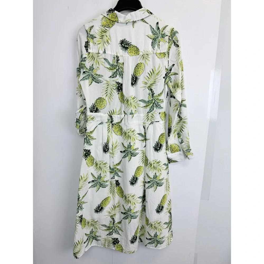 Skies Are Blue Women's Size M Pineapple‎ Leaves Print Dress Roll-up Sleeve Lined - Picture 8 of 9